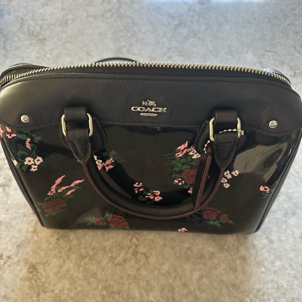 Coach bag, black with floral detail